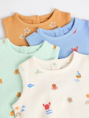 Multi Sealife Baby Bloomer Jersey Rompers 4 Pack - Image 6 of 9