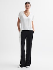 Reiss Ivory Natalia Silk-Front V-Neck T-Shirt - Image 3 of 5