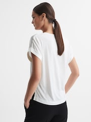 Reiss Ivory Natalia Silk-Front V-Neck T-Shirt - Image 4 of 5