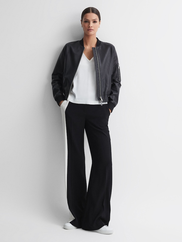Reiss Ivory Natalia Silk-Front V-Neck T-Shirt - Image 5 of 5