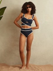 Reiss Navy/White Cristina High Rise Bikini Bottoms - Image 1 of 3