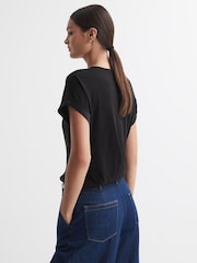 Reiss Black Natalia Silk-Front V-Neck T-Shirt - Image 4 of 4