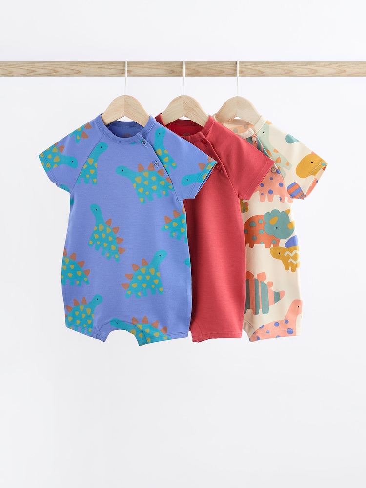 Rdeča z dinozavrom - dojenček Jersey 100% Cotton haljica za igranje 3 komplet - Slika 1 iz 9