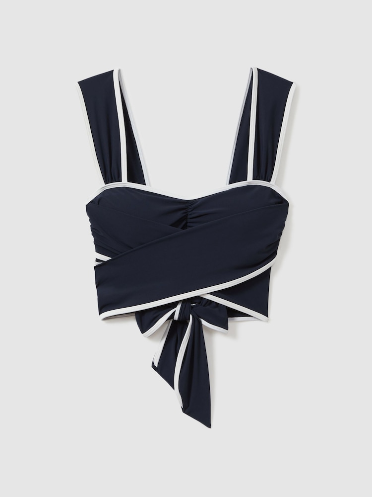 Reiss Navy/White Cristina Wrap Design Sweetheart Bikini Top - Image 2 of 5