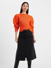 French Connection Black Denver Denim 100% Cotton Midi Skirt - Image 1 of 4