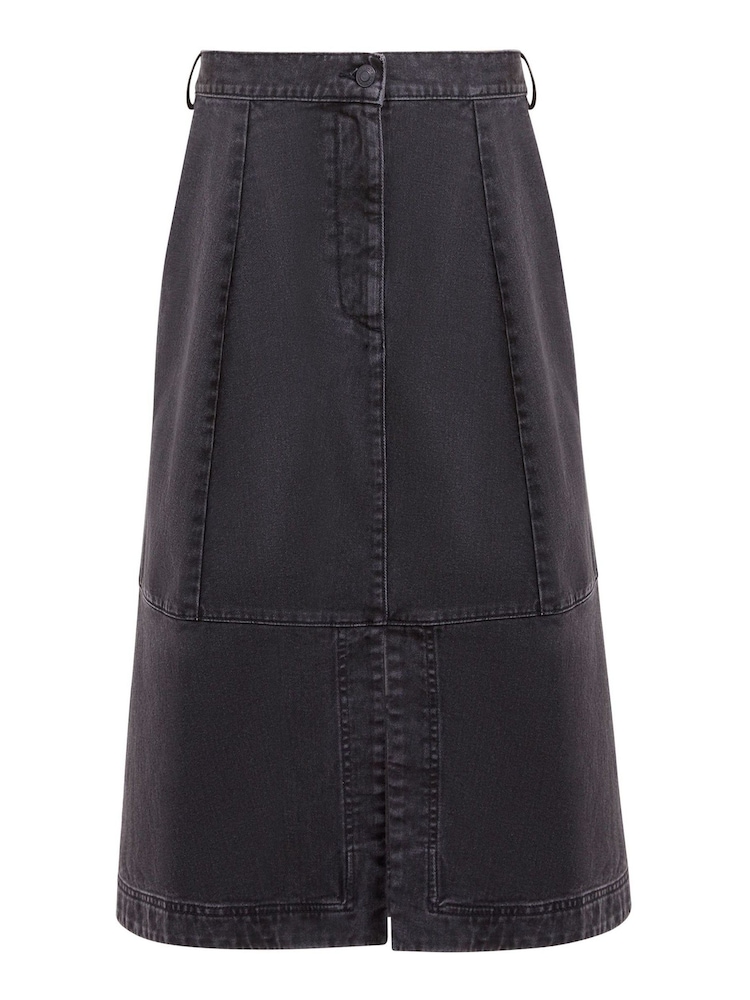 French Connection Black Denver Denim 100% Cotton Midi Skirt - Image 4 of 4