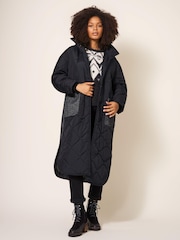 White Stuff Luna Fabric Mix Quilted Black Coat - Image 1 of 7