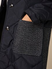 White Stuff Luna Fabric Mix Quilted Black Coat - Image 4 of 7