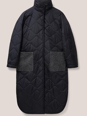 White Stuff Luna Fabric Mix Quilted Black Coat - Image 5 of 7