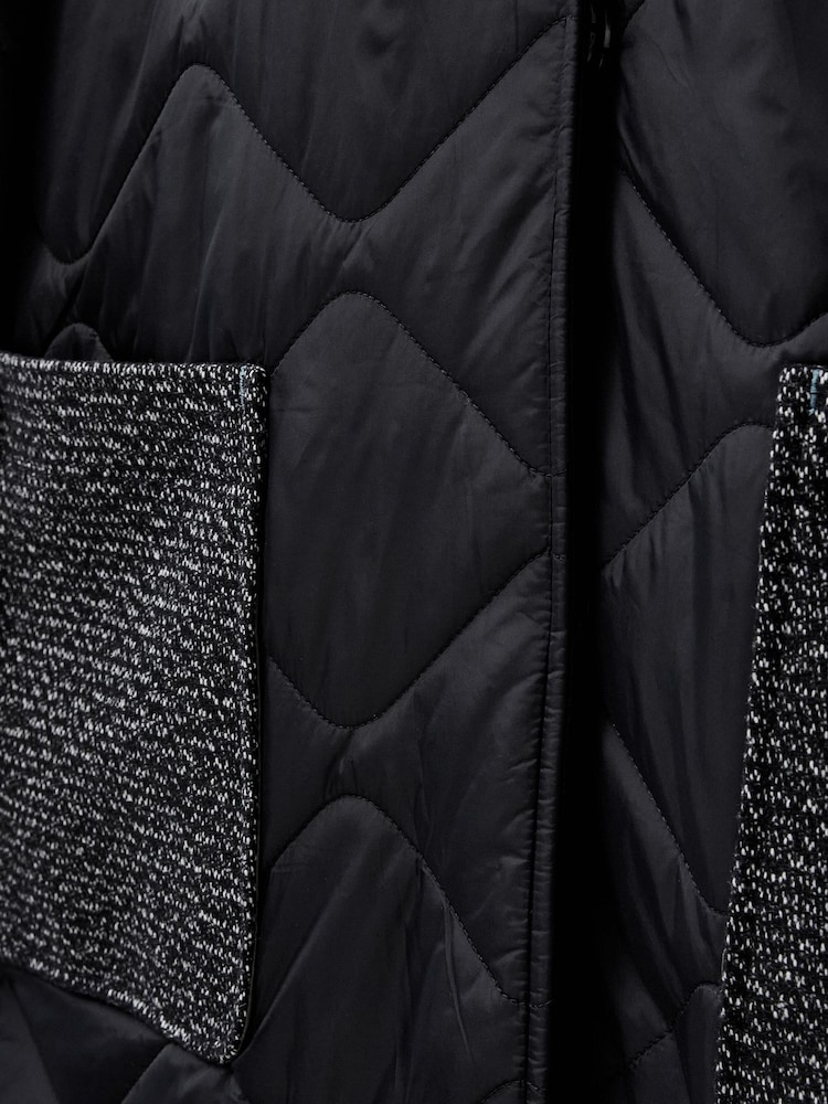 White Stuff Luna Fabric Mix Quilted Black Coat - Image 7 of 7