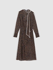 Reiss Black/Brown Aria Polka Dot Tie Neck Midi Dress - Image 2 of 5