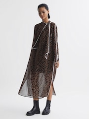Reiss Black/Brown Aria Polka Dot Tie Neck Midi Dress - Image 3 of 5