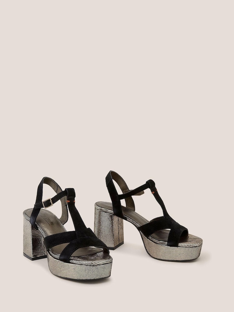 White Stuff Elsa Suede Heeled Black Sandals - Image 2 of 4