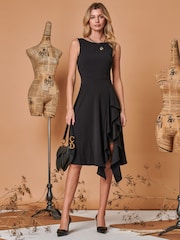 Jolie Moi Black Fit & Flare Ruffle Detail Midi Dress - Image 1 of 5