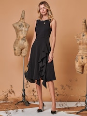 Jolie Moi Black Fit & Flare Ruffle Detail Midi Dress - Image 3 of 5