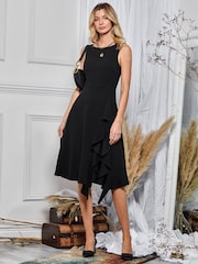 Jolie Moi Black Fit & Flare Ruffle Detail Midi Dress - Image 5 of 5