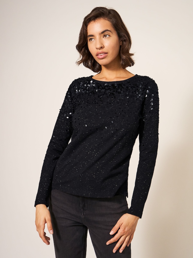 White Stuff Black Roxy Sequin Top - Image 1 of 7 White Stuff Black Roxy Sequin Top - Image 1 of 7