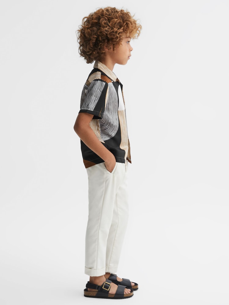 Reiss Tobacco/Navy Levy 3-9 yrs Printed Cuban Collar Shirt - Image 1 of 7 Reiss Tobacco/Navy Levy 3-9 yrs Printed Cuban Collar Shirt - Image 1 of 7