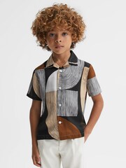 Reiss Tobacco/Navy Levy 3-9 yrs Printed Cuban Collar Shirt - Image 3 of 7