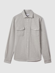 Reiss Soft Grey Melange Ragan Textured Button-Through Shirt - Image 2 of 6