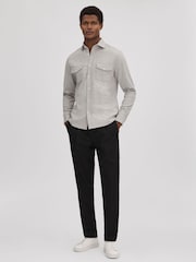Reiss Soft Grey Melange Ragan Textured Button-Through Shirt - Image 3 of 6