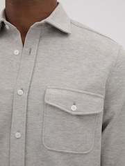 Reiss Soft Grey Melange Ragan Textured Button-Through Shirt - Image 4 of 6