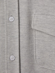 Reiss Soft Grey Melange Ragan Textured Button-Through Shirt - Image 6 of 6