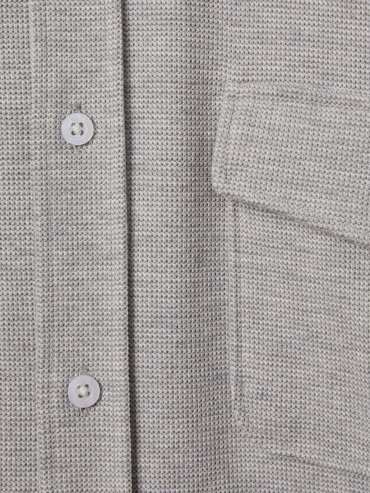 Reiss Soft Grey Melange Ragan Textured Button-Through Shirt - Image 6 of 6
