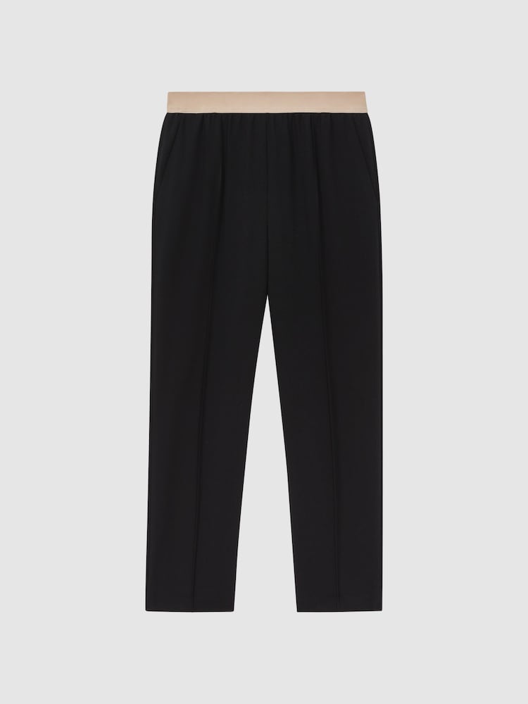 Reiss Black Iona Elasticated Waistband Tapered Trousers - Image 2 of 5