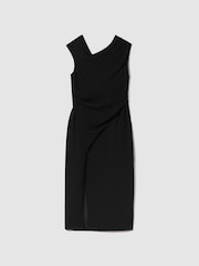 Reiss Black Miller Asymmetric Bodycon Midi Dress - Image 2 of 6