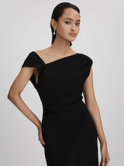 Reiss Black Miller Asymmetric Bodycon Midi Dress - Image 3 of 6