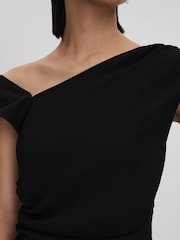 Reiss Black Miller Asymmetric Bodycon Midi Dress - Image 4 of 6