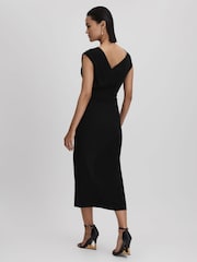 Reiss Black Miller Asymmetric Bodycon Midi Dress - Image 5 of 6