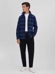 Reiss Bright Blue Dortch Brushed Checked Button-Through Shirt - Image 3 of 6