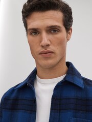 Reiss Bright Blue Dortch Brushed Checked Button-Through Shirt - Image 4 of 6