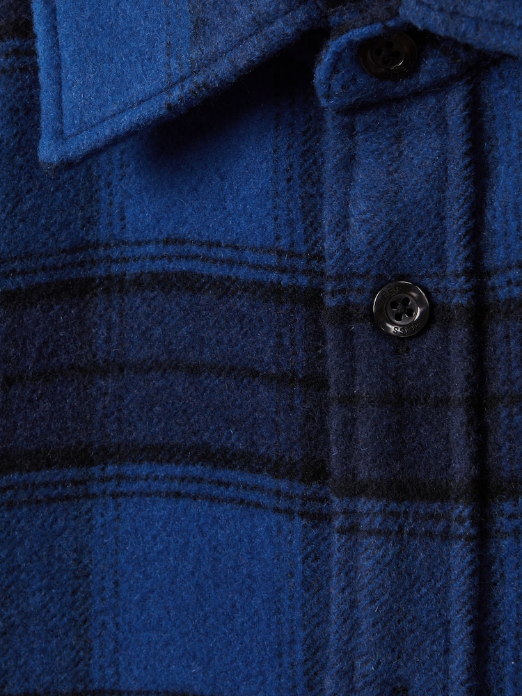Reiss Bright Blue Dortch Brushed Checked Button-Through Shirt - Image 6 of 6