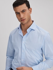 Reiss White/Soft Blue Archie Striped Cutaway Collar Shirt - Image 4 of 6