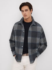Reiss Blue Multi Duranti Brushed Check Button-Through Overshirt - Image 1 of 6