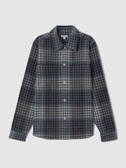 Reiss Blue Multi Duranti Brushed Check Button-Through Overshirt - Image 2 of 6