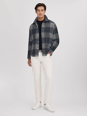 Reiss Blue Multi Duranti Brushed Check Button-Through Overshirt - Image 3 of 6