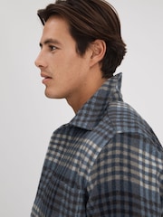 Reiss Blue Multi Duranti Brushed Check Button-Through Overshirt - Image 4 of 6