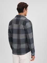 Reiss Blue Multi Duranti Brushed Check Button-Through Overshirt - Image 5 of 6