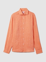 Reiss Peach Ruban Linen Button-Through Shirt - Image 2 of 5