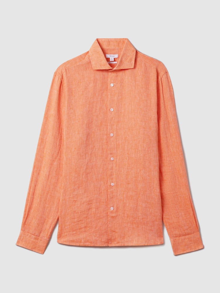 Reiss Peach Ruban Linen Button-Through Shirt - Image 2 of 5