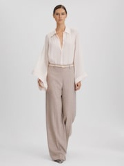 Reiss Nude Magda Pleated Flared Sleeve Blouse - Image 1 of 6