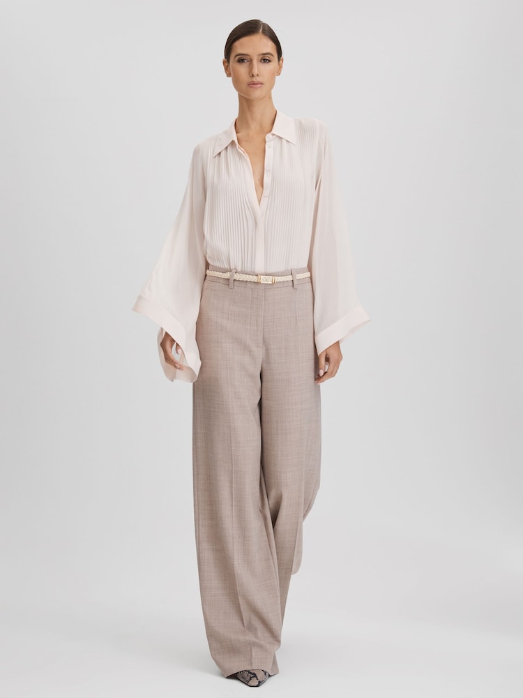 Reiss Nude Magda Pleated Flared Sleeve Blouse - Image 1 of 6