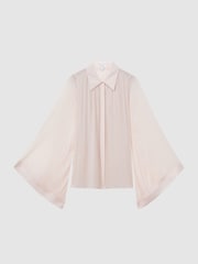 Reiss Nude Magda Pleated Flared Sleeve Blouse - Image 2 of 6