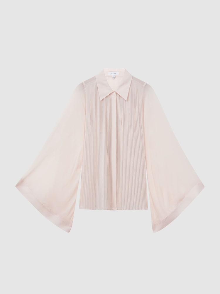 Reiss Nude Magda Pleated Flared Sleeve Blouse - Image 2 of 6