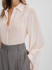 Reiss Nude Magda Pleated Flared Sleeve Blouse - Image 3 of 6