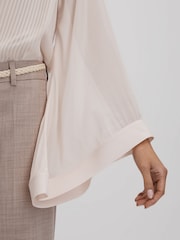 Reiss Nude Magda Pleated Flared Sleeve Blouse - Image 4 of 6